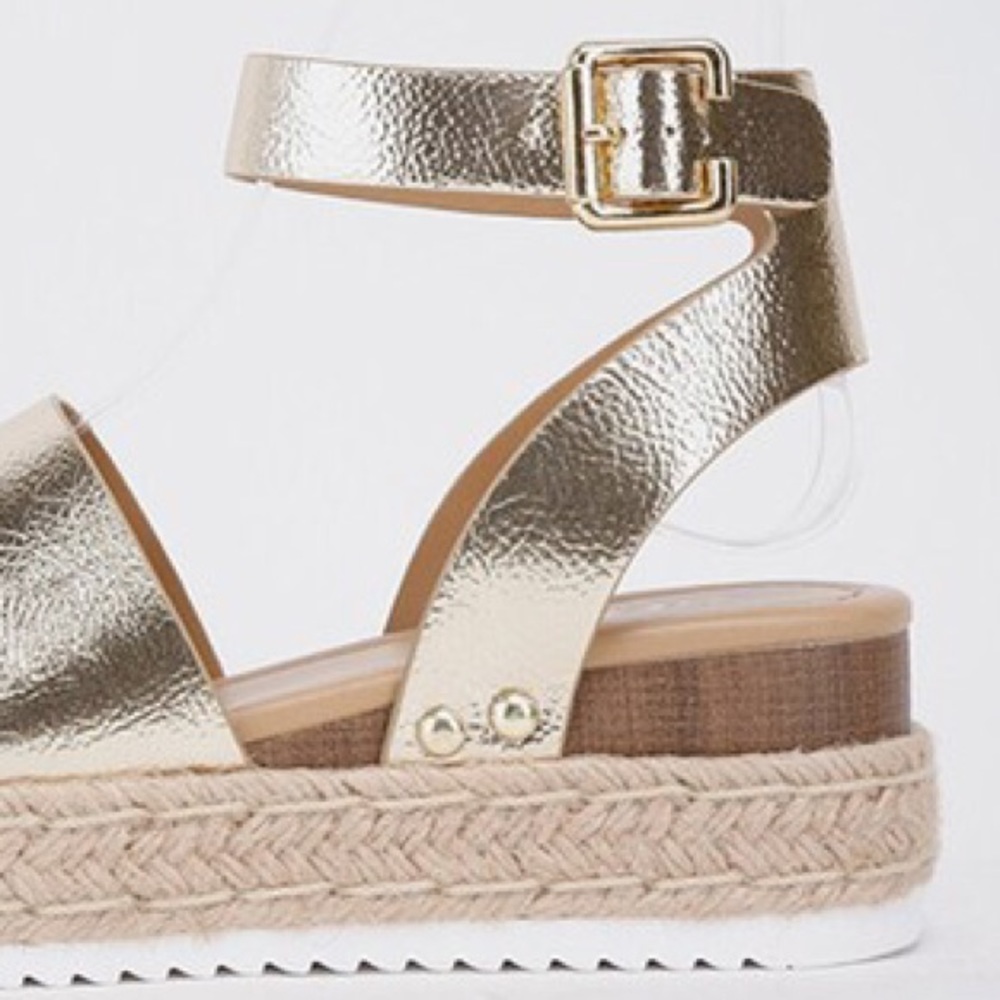 NEW COLOR ALERT! Soda Topic Gold Sandal Espadrille - Picture 2 of 4